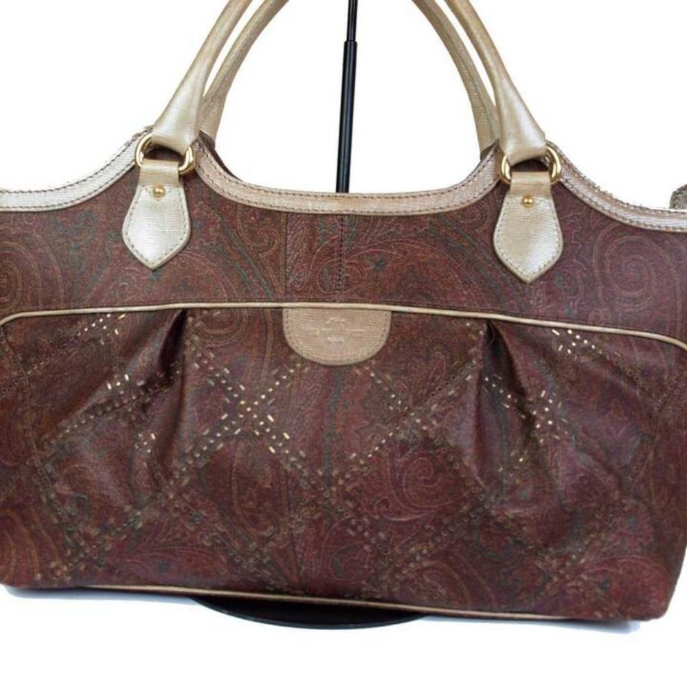 ETRO Paisley Canvas Leather Browns Shoulder Bag ET10